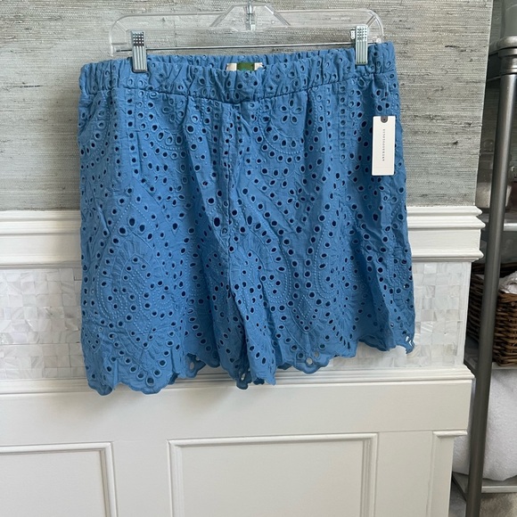 NWT new large Anthropologie ett:twa eyelet shorts blue elastic waist lace - Picture 1 of 12